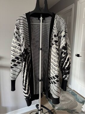 DKNY Black and White Knit Cardigan